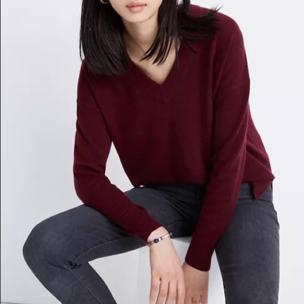 Madewell Cashmere Ex Boyfriend Pullover V Neck Sweater size Small